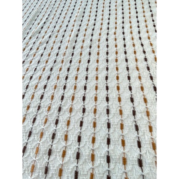 Vintage 70s curtain, white brown stripes, net woven mesh, rod head panel, for 1 - Picture 6 of 10